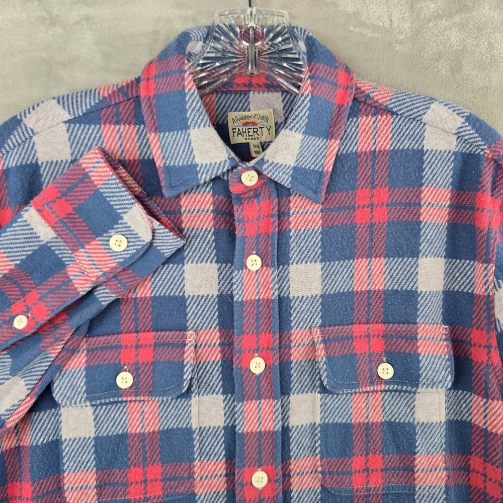 Faherty Plaid Flannel Shirt Mens XS Blue Red Stretch Cloud Cotton Knit Button Up
